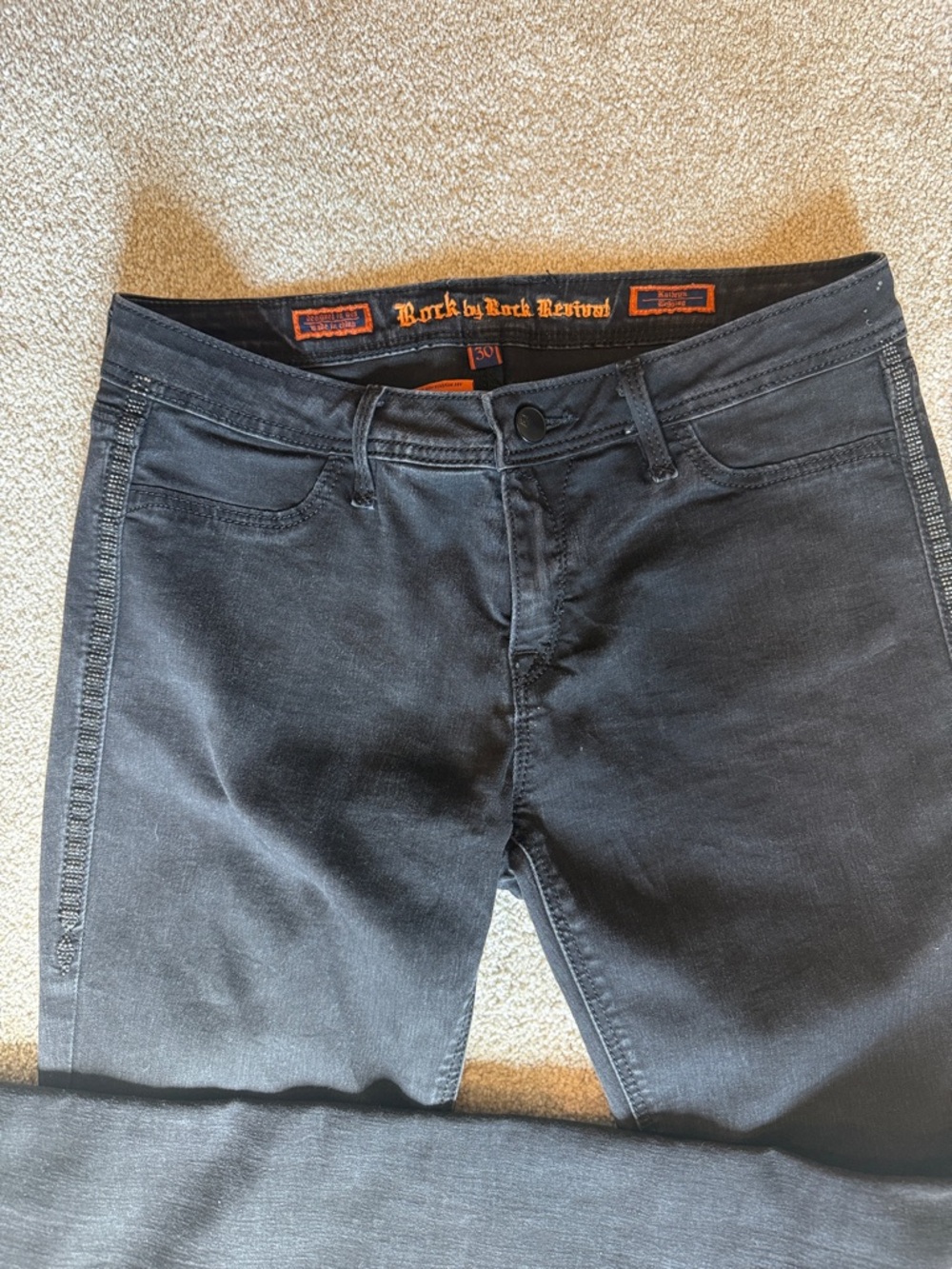 Rock Revival Black Slim Jeans with Side crystal embellishment size 30